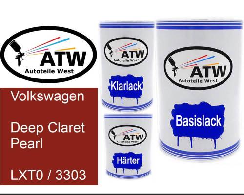 Volkswagen, Deep Claret Pearl, LXT0 / 3303: 500ml Lackdose + 500ml Klarlack + 250ml Härter - Set, von ATW Autoteile West.